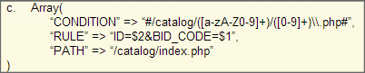 Какое правило необходимо задать в файле urlrewrite.php системы UrlRewrite для того, чтобы при запросе адреса типа /catalog/phone/23.php подключалась страница /catalog/index.php?ID=23&BID_CODE=phone